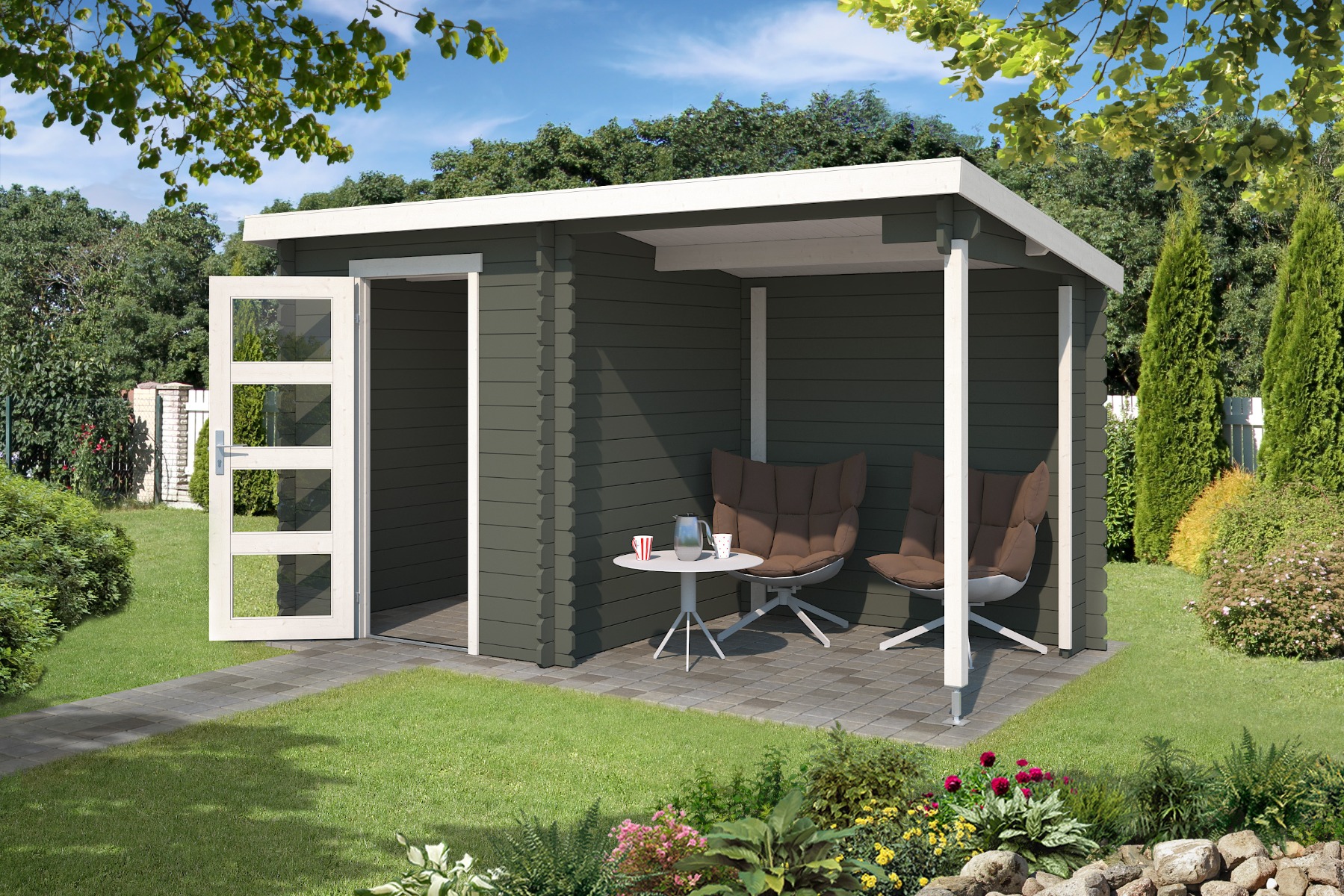 Van Kooten Tuin en Buitenleven Blokhut Jelle 390x195 cm - Green Grey-Wit gecoat