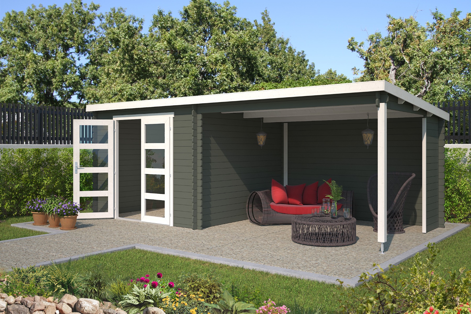 Van Kooten Tuin en Buitenleven Blokhut Manuel 600x275 cm - Green Grey-Wit gecoat