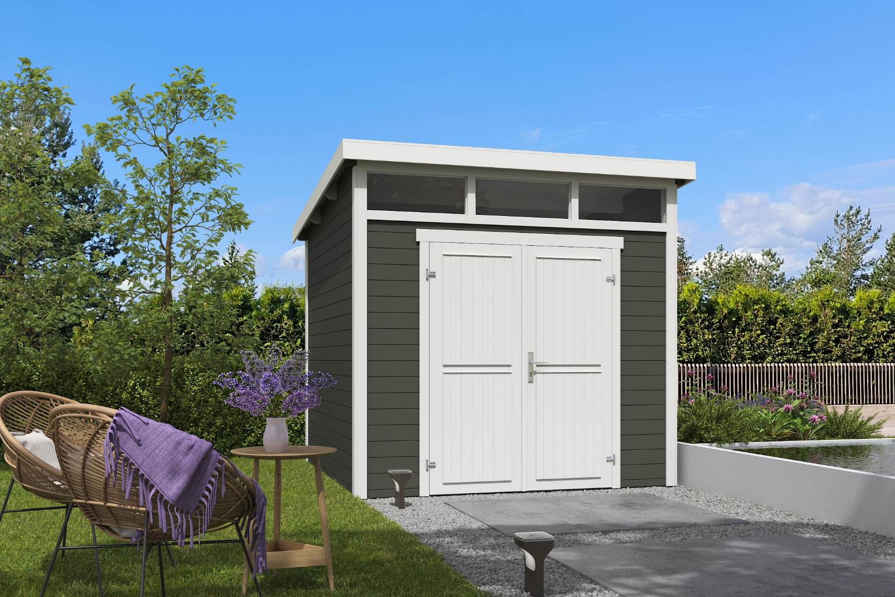 Tuinhuis Kibo 3 250x250 cm - Green Grey wit gecoat