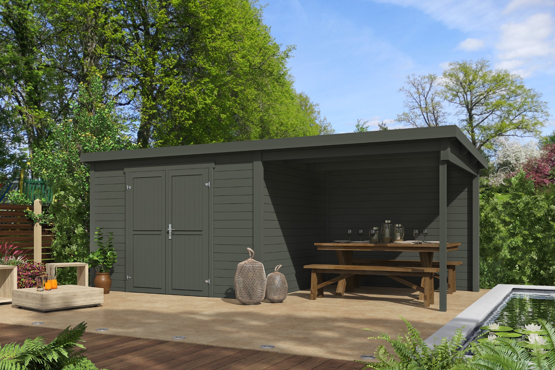 Tuinhuis Kjeld 550x250 cm - Green Grey gecoat