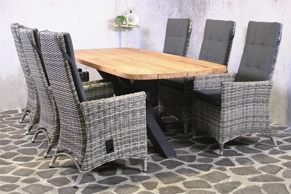 Tuinset Tenerife - 6 wicker stoelen met teakhouten tafel - Showmodel Numansdorp & Woerden