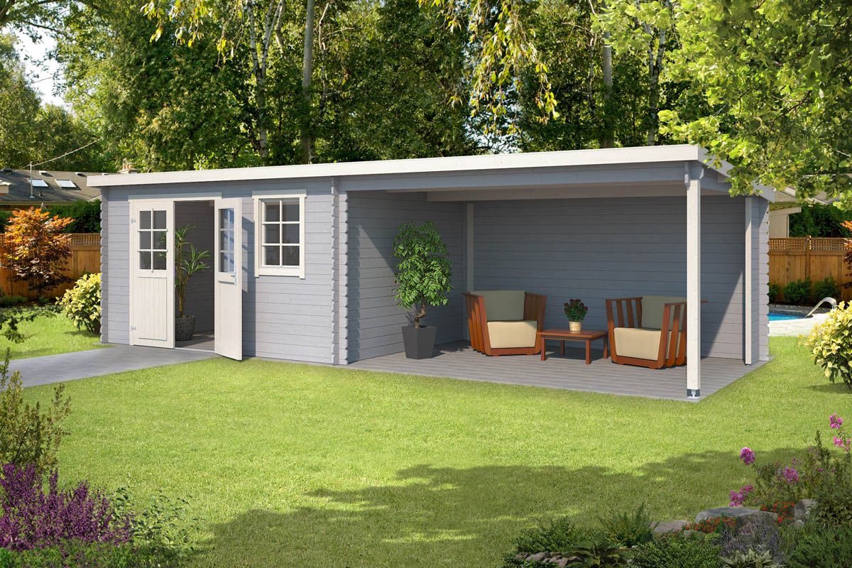 Blokhut Aida 780x295 cm - Platinum Grey-Wit gecoat