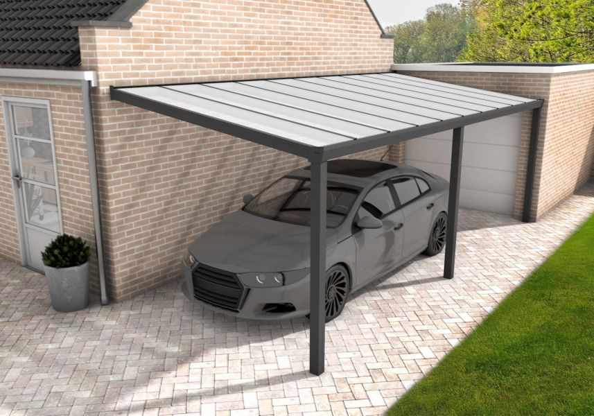 Carport Velvetline antraciet - Polycarbonaat dak - 400x500 cm