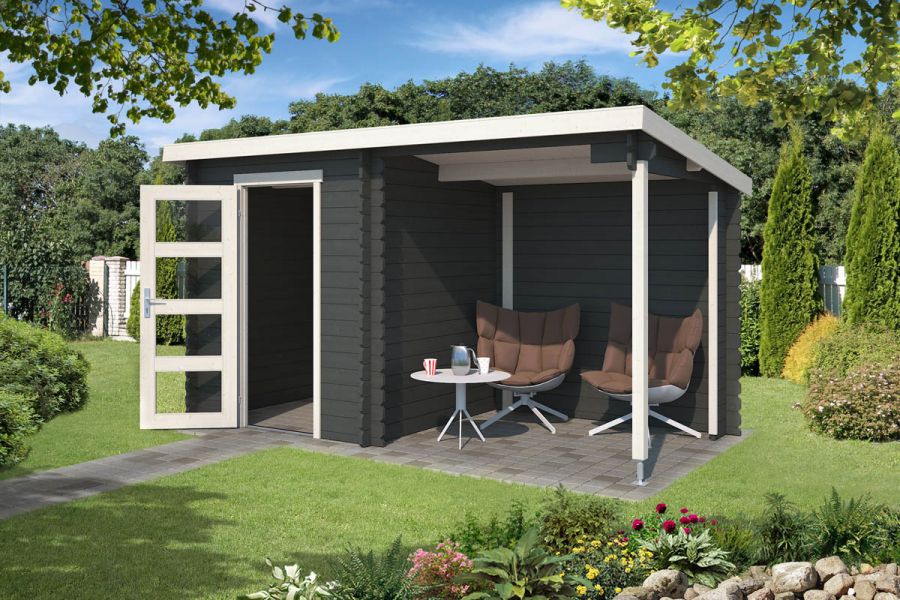 Blokhut Jelle 390x195 cm - Carbon Grey-Wit gecoat