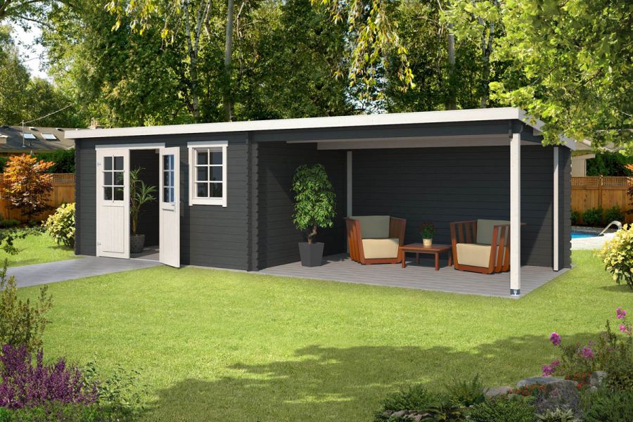 Blokhut Aida 780x295 cm - Carbon Grey-Wit gecoat