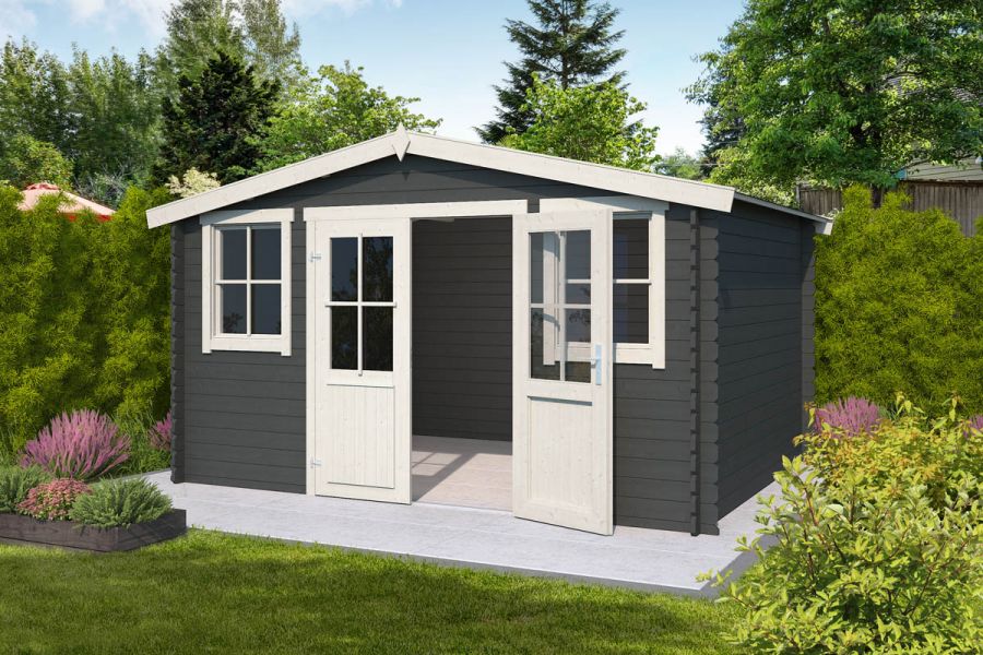 Blokhut Dallas 396x312 cm - Carbon Grey-Wit gecoat