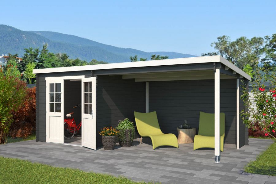 Blokhut Sunniva 590x295 cm - Carbon Grey-Wit gecoat