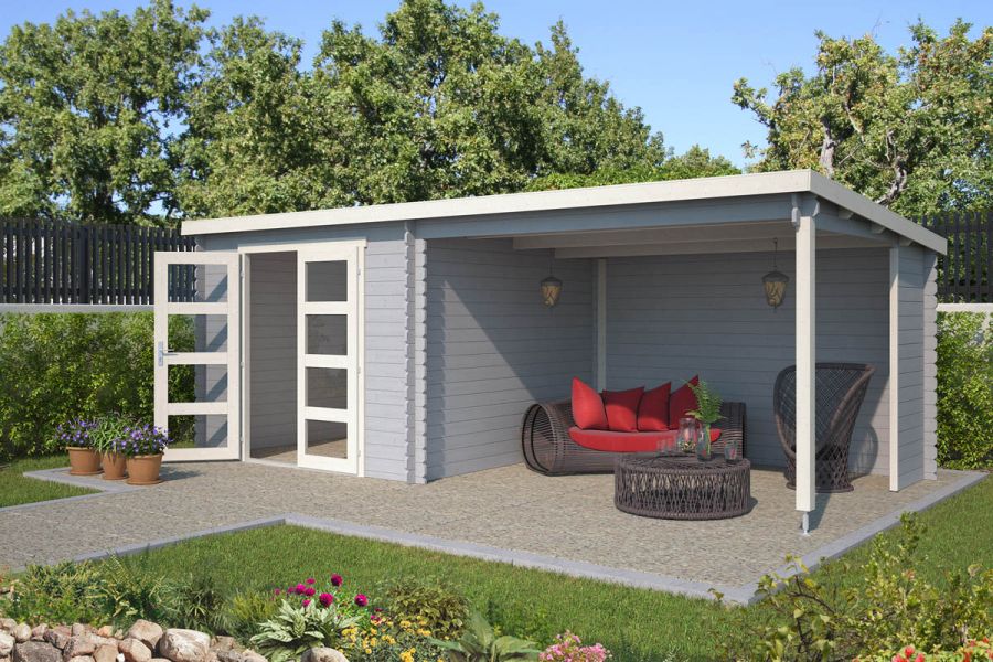 Blokhut Manuel 600x275 cm - Platinum Grey-Wit gecoat