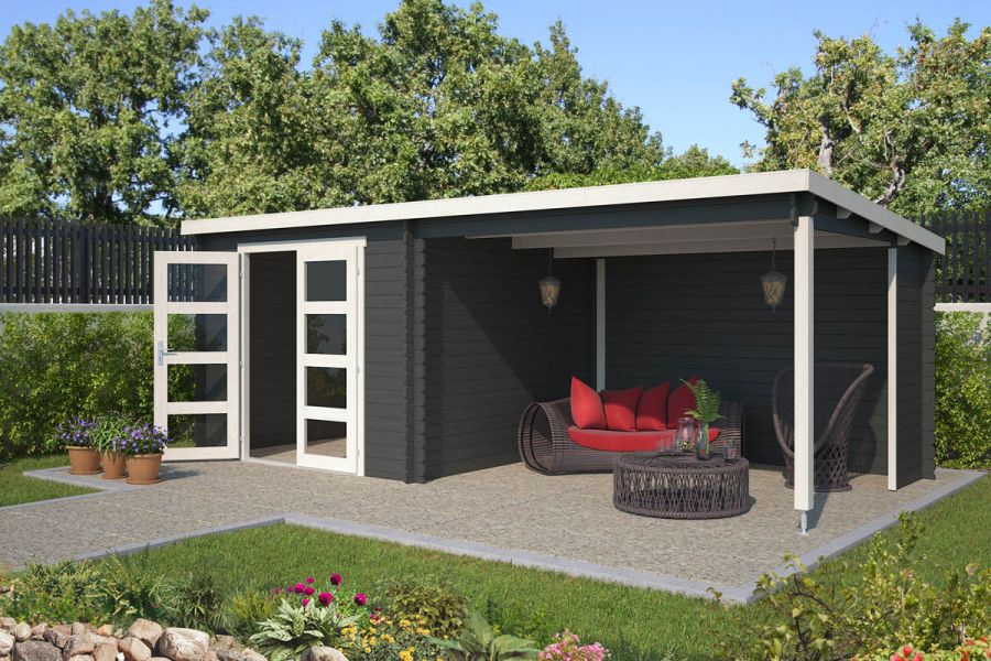 Blokhut Manuel 600x275 cm - Carbon Grey-Wit gecoat