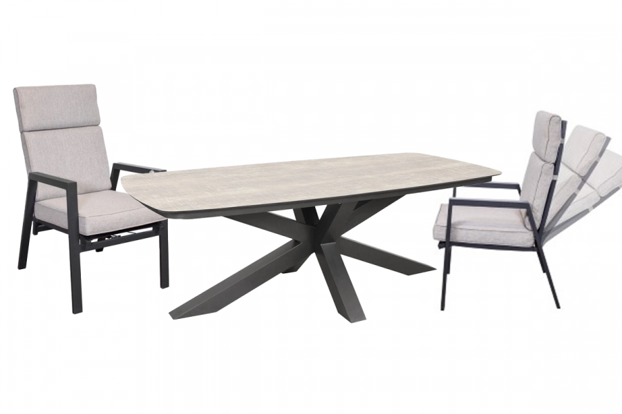 Tuinset Ambiance - tafel en 6 verstelbare stoelen incl. taupe kussens