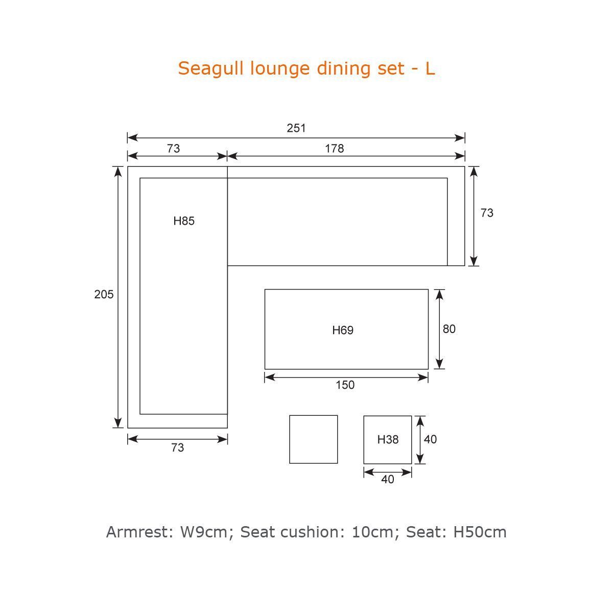 Seagull lounge-diningset - 5-delig - links - cloudy grey