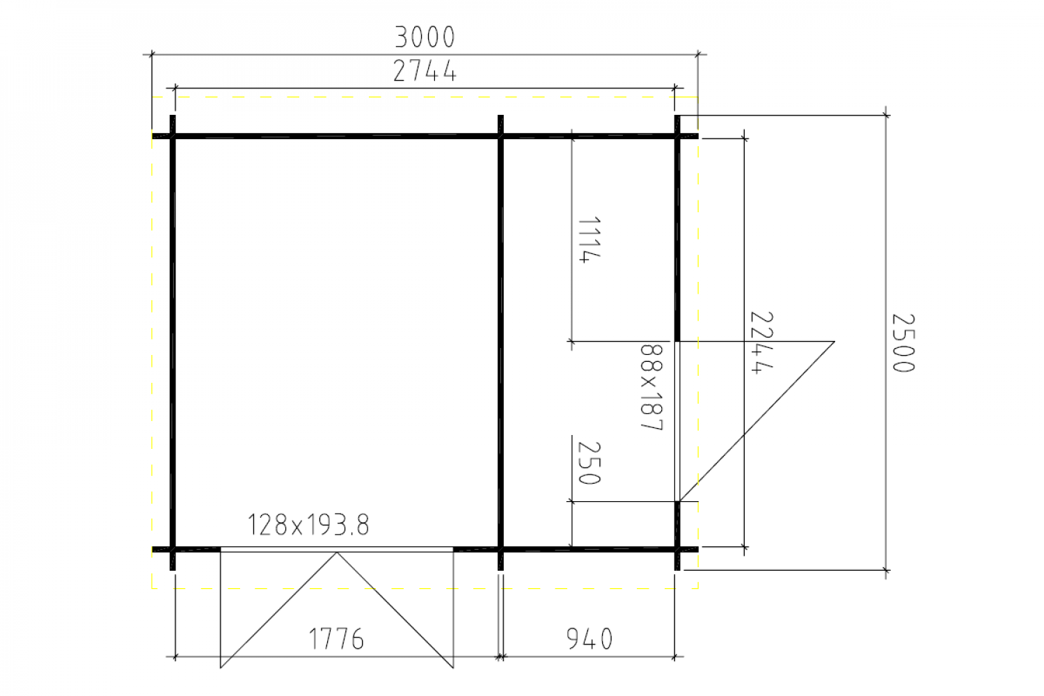 Blokhut 3025L+ 300x250 cm - geheel gecoat