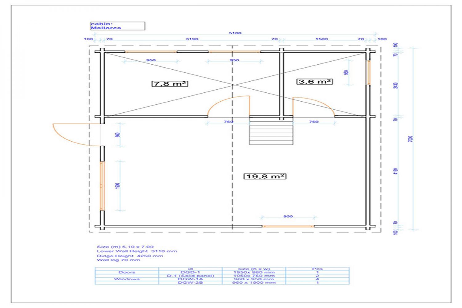 Blokhut Mallorca 700x510 cm - Red class wood geïmpregneerd