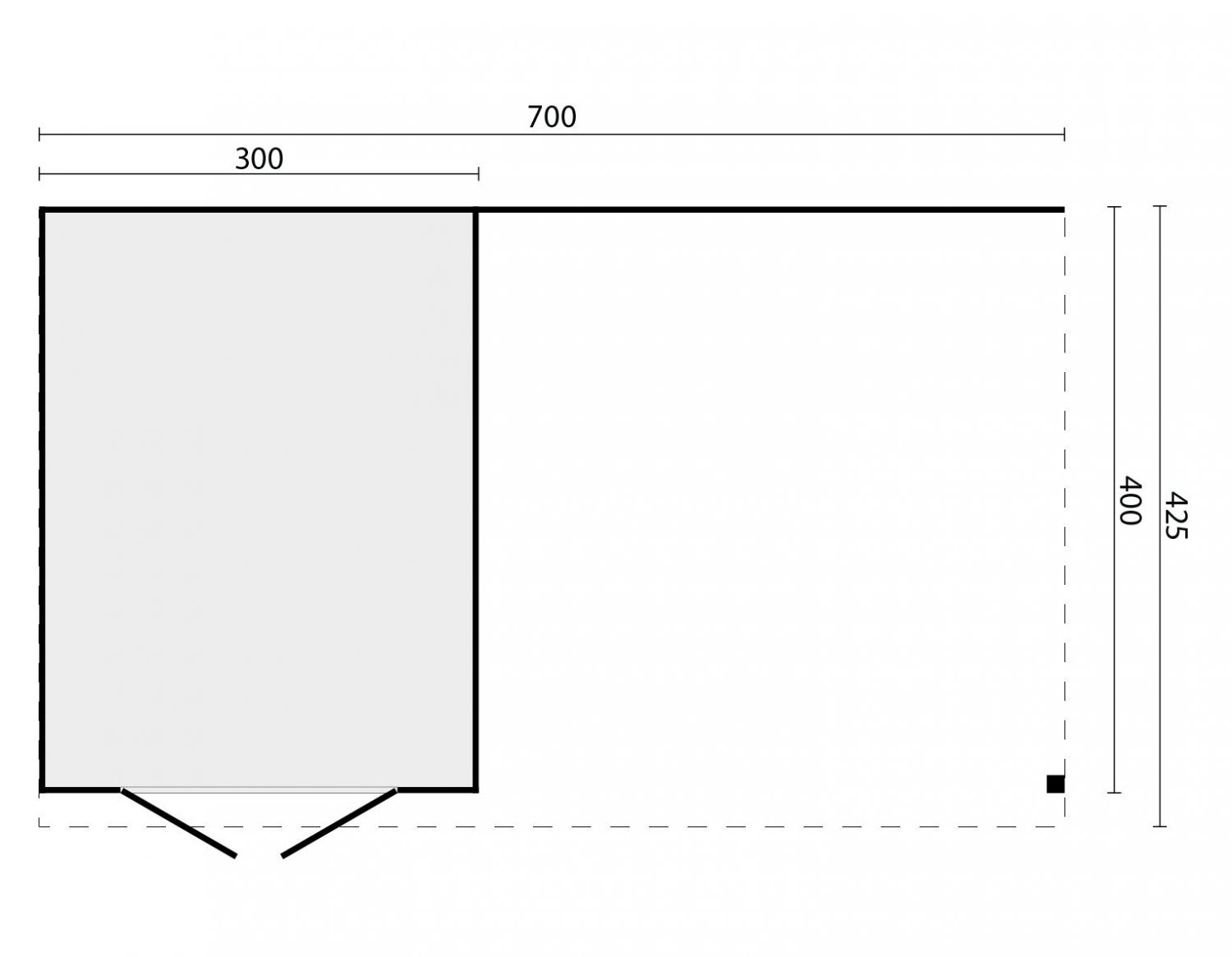 DHZ berging Hellendoorn 700x400 cm incl. dubbele deur - horizontale wanden zwart geïmpregneerd