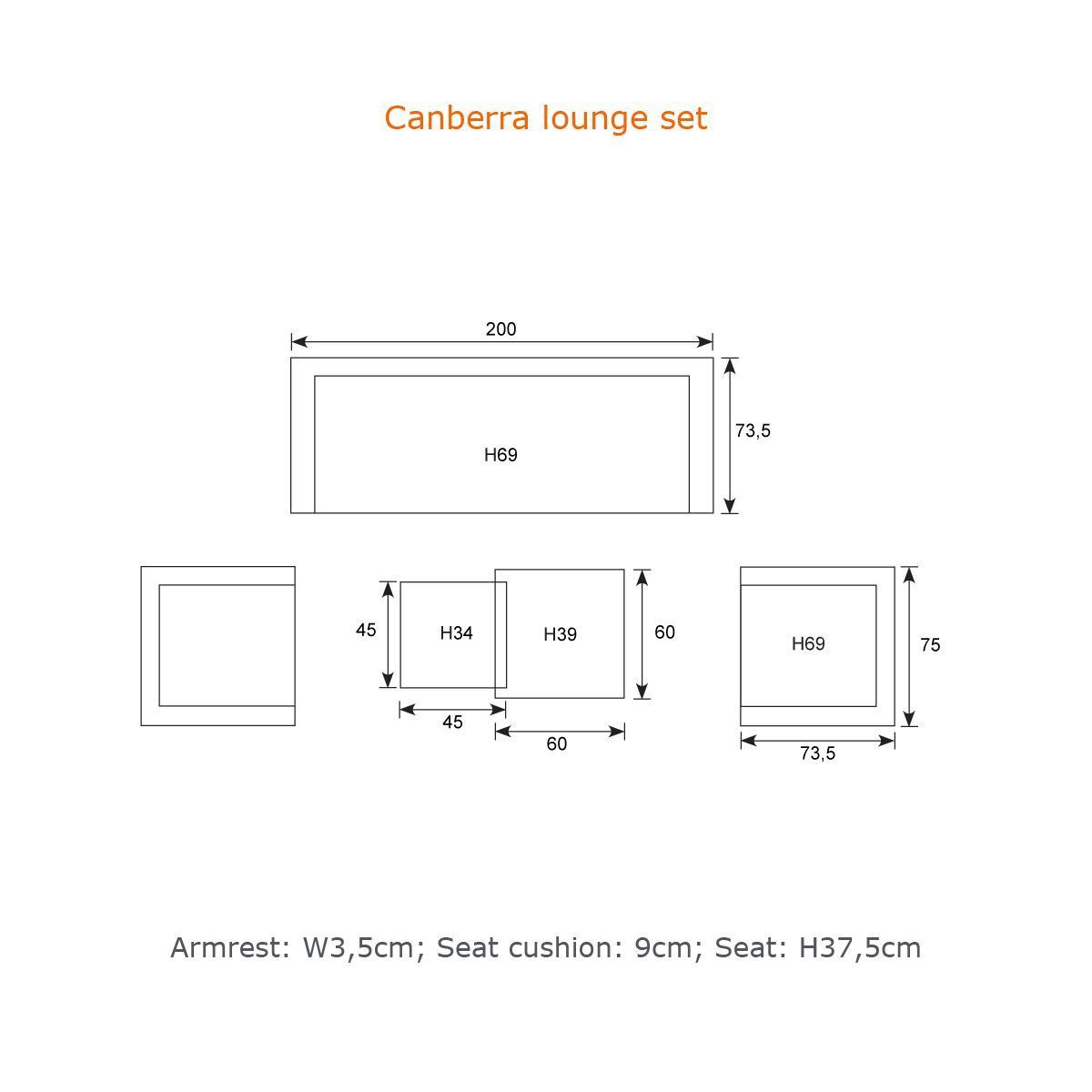 Canberra loungeset - 5-delig - arctic grey - rope dark grey - light grey