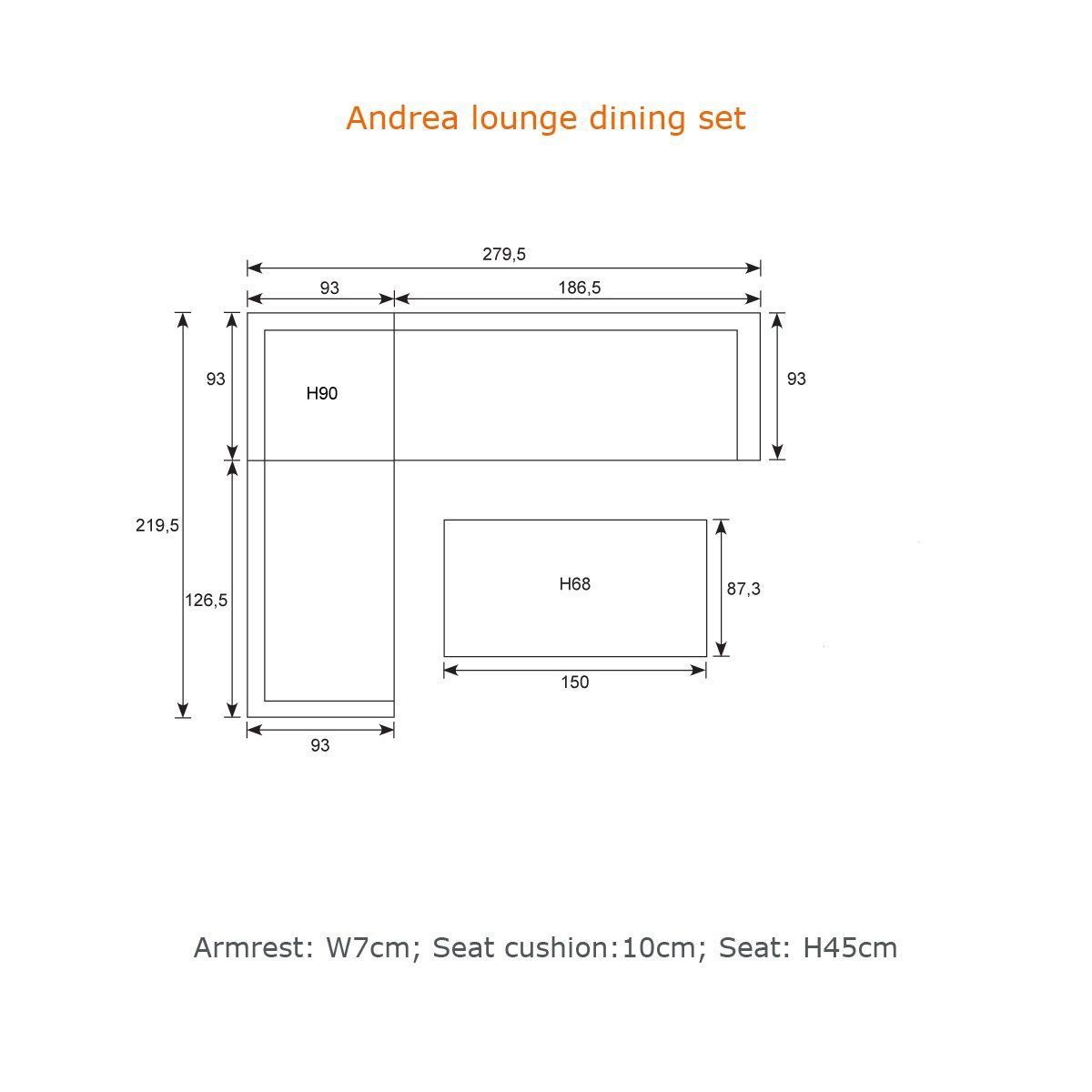 Andrea lounge-diningset - hoekbank en tafel - rechts carbon black - rope dark grey - mint grey