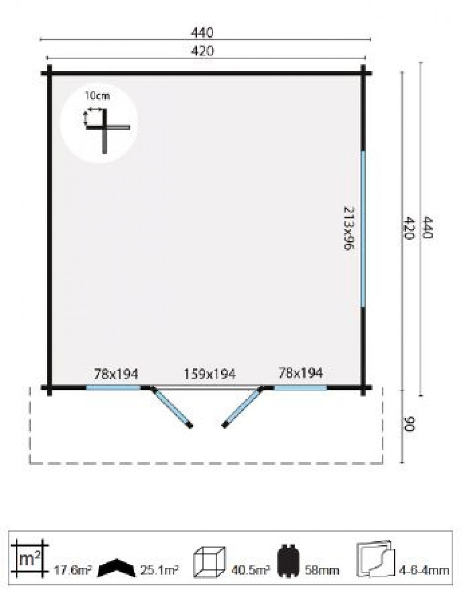 Blokhut Derby 440x440 cm - bruin geïmpregneerd