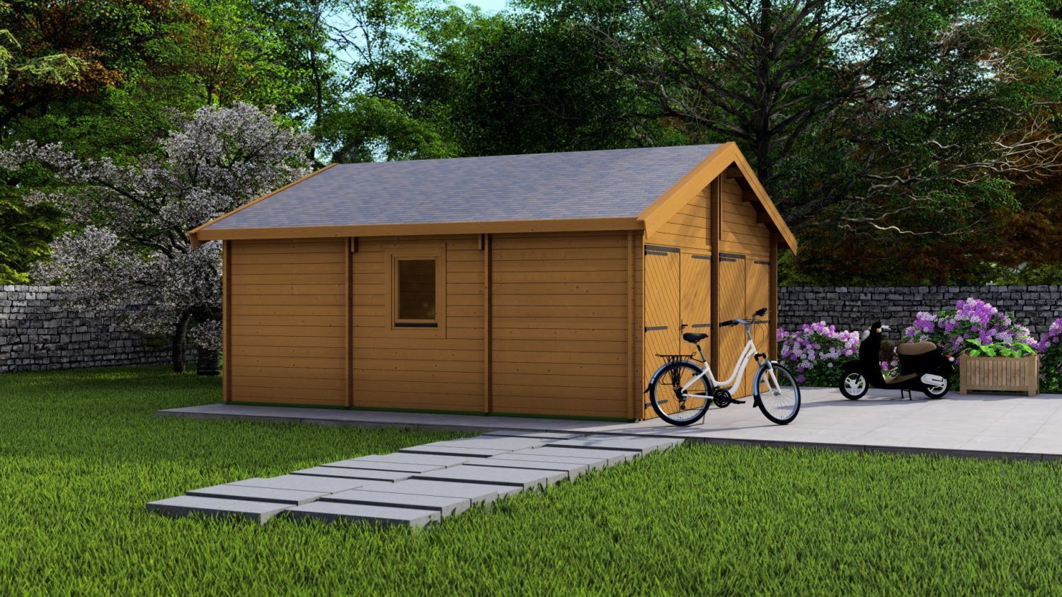 Dubbele garage 44 mm - 595x595 cm - geïmpregneerd