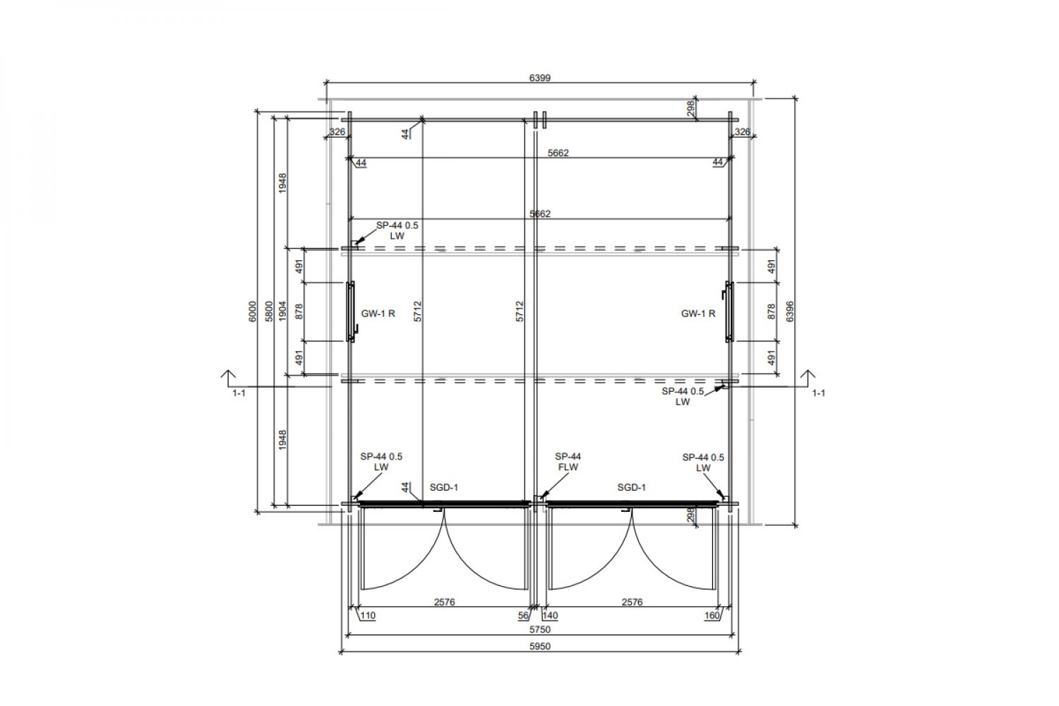 Dubbele garage 44 mm - 595x595 cm - geïmpregneerd