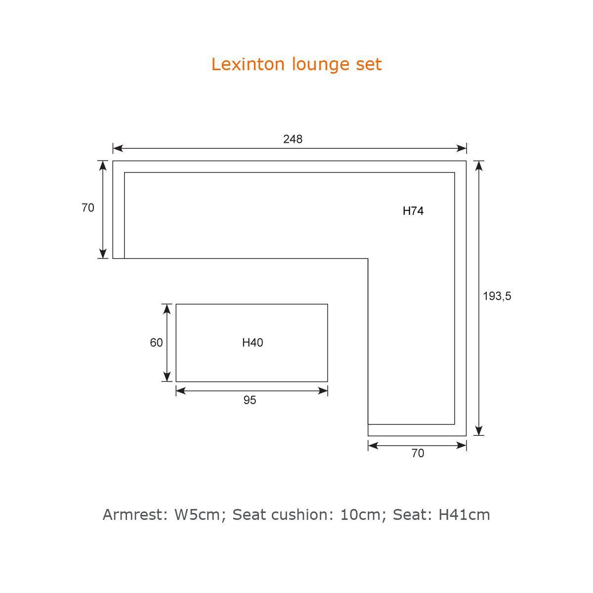 Lexington loungeset - 4-delig - rechts carbon black - reflex black