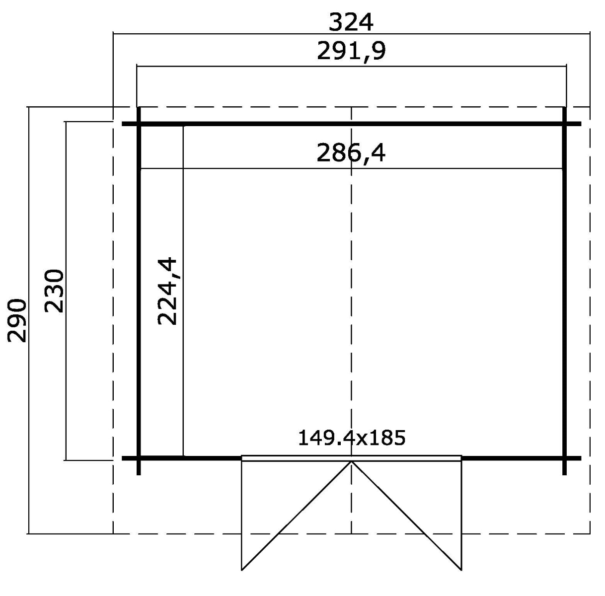 Blokhut Baltimore 292x230 cm - Carbon Grey-Wit gecoat plattegrond