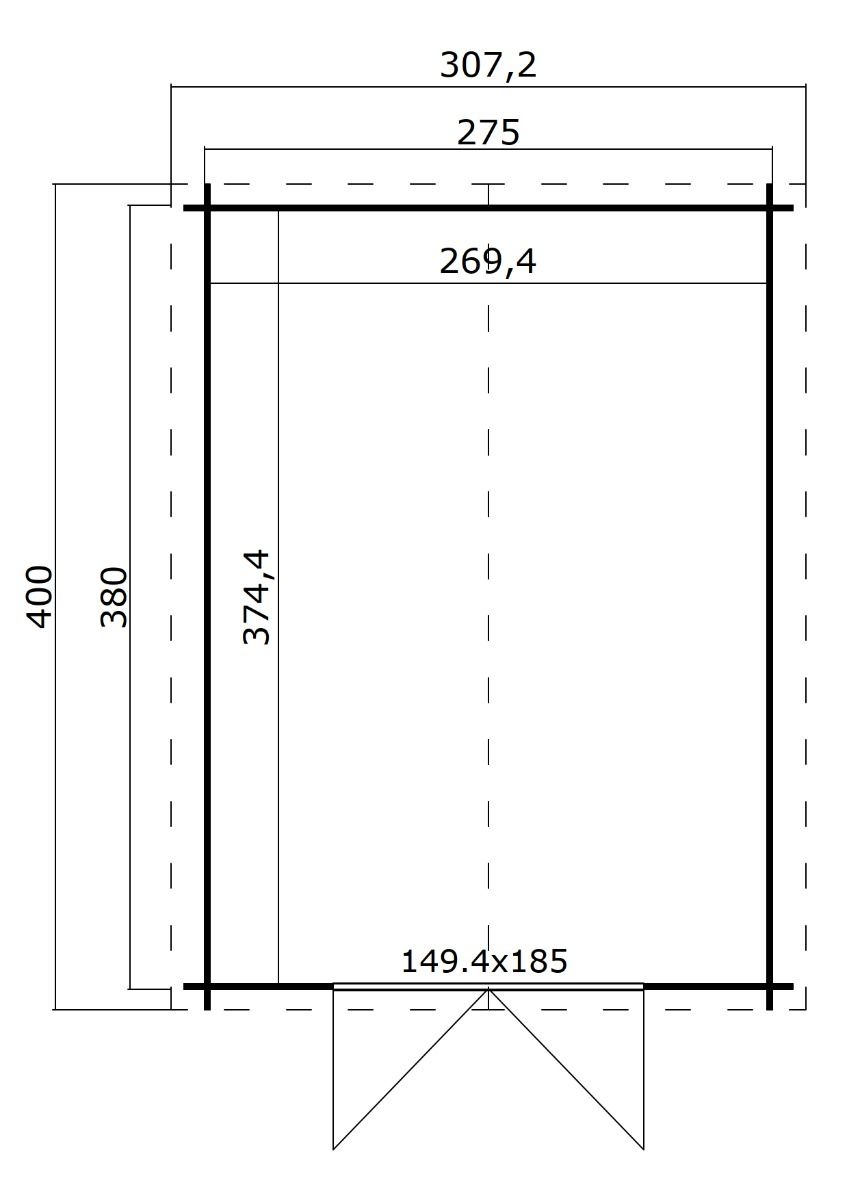 Blokhut Norah 275x380 cm - Green Grey-Wit gecoat plattegrond