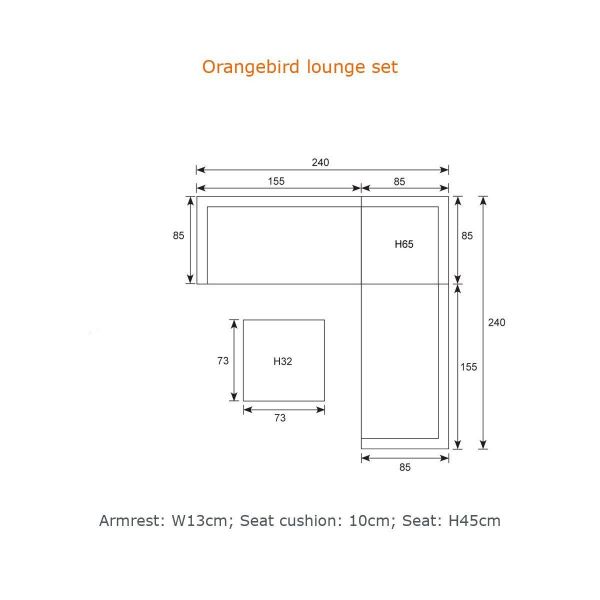 Orangebird loungeset - 4-delig - organic grey - reflex black