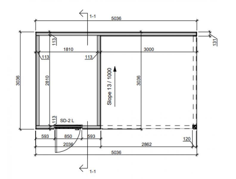 Poolhouse Trendy 200x300 cm + luifel 300 cm - onbehandeld