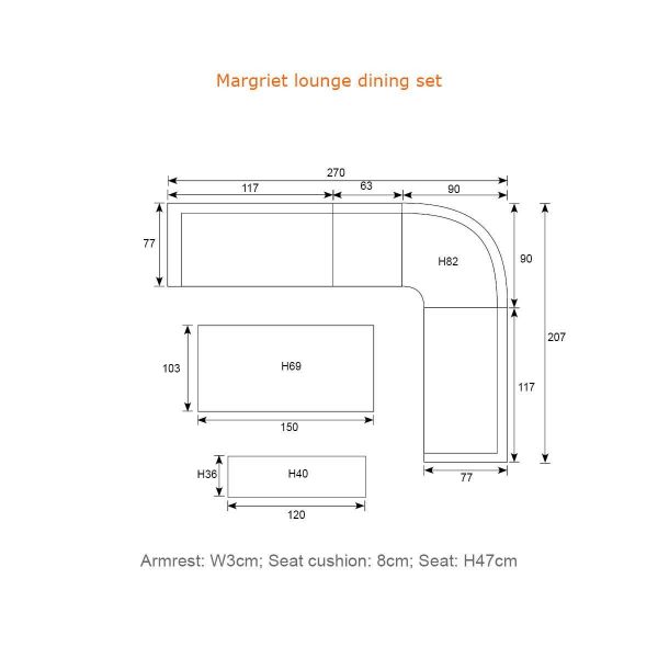 Margriet loungediningset - 6-delig carbon black - natural - mystic grey