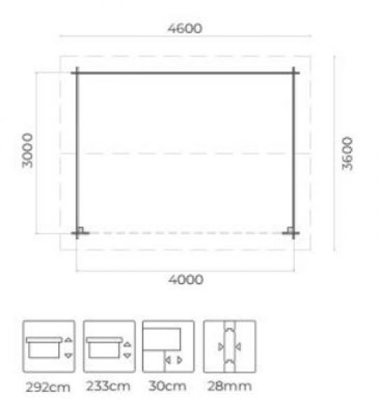 Overkapping Rheder 400x300 cm - Plattegrond