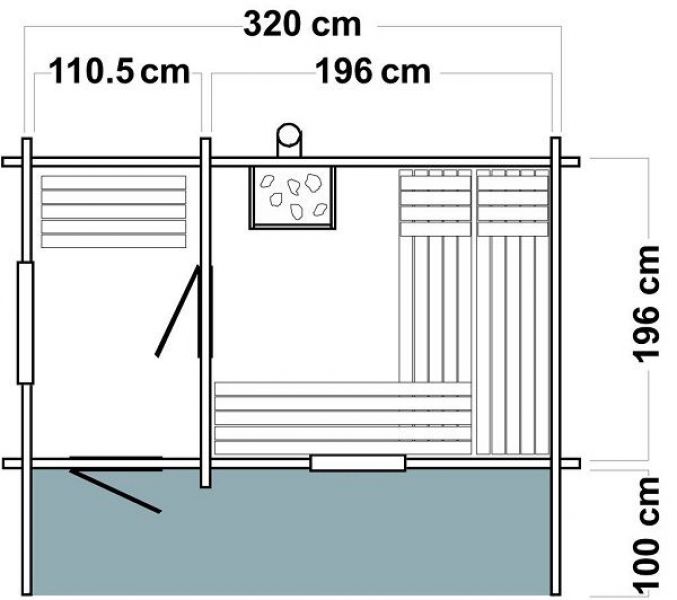 Buitensauna Zadeldak Interflex 3432 - 340x231 cm (70 mm)