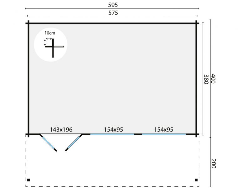 Blokhut Gijs 595x400 cm + luifel 200 cm