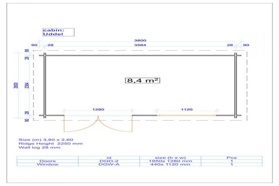 Blokhut Uddel 380x260 cm