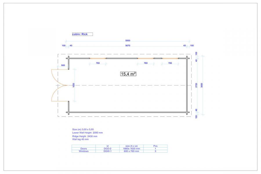 Blokhut Rick 300x600 cm