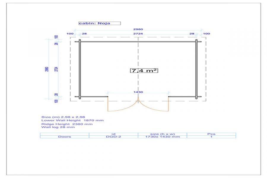 Blokhut Noja 300x300 cm