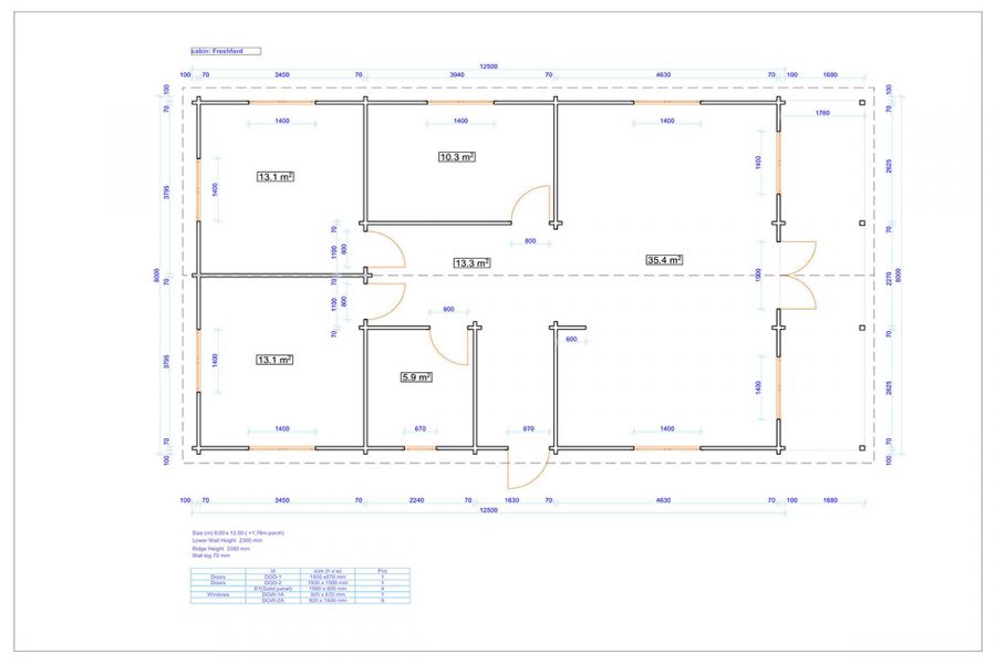 Blokhut Freshford 800x1250 cm + luifel 165 cm