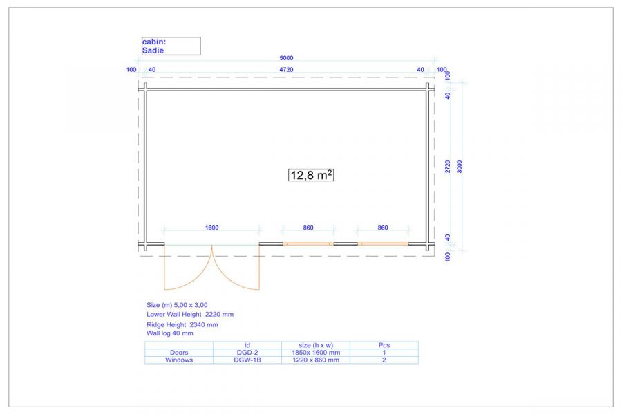 Blokhut Sadie 500x300 cm