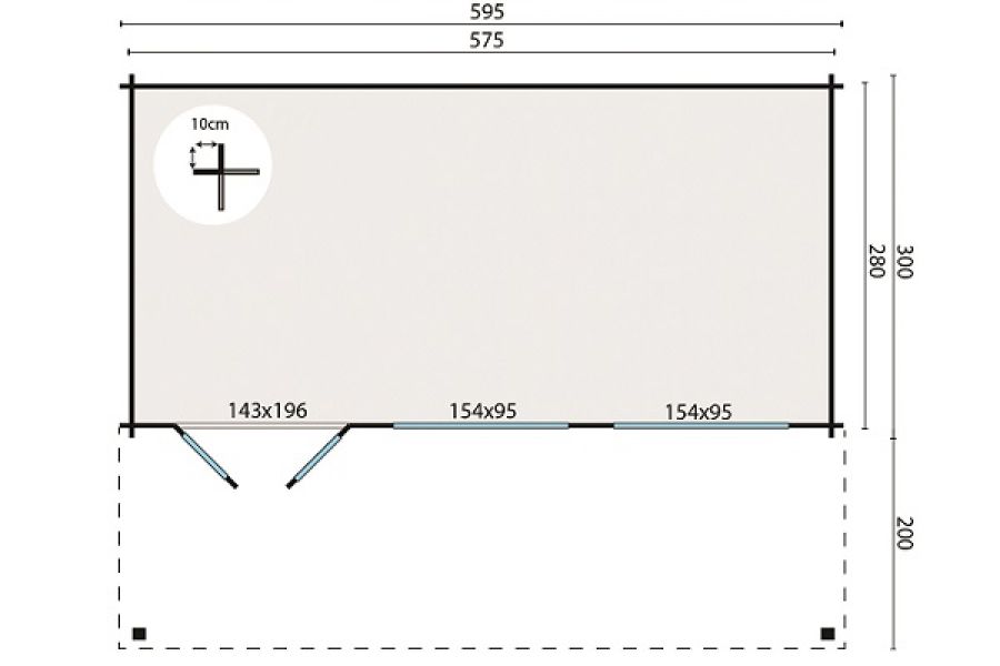 Blokhut Piet 595x300 cm + luifel 200 cm - bruin geïmpregneerd