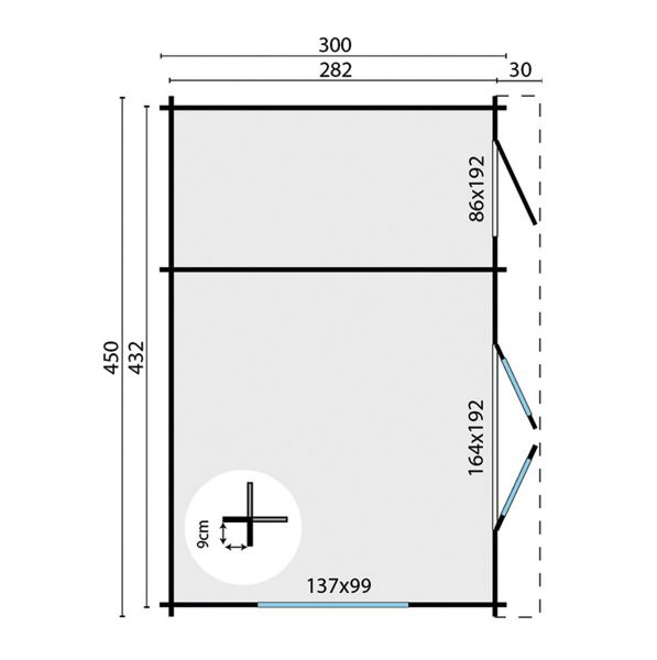 Blokhut Santander 300+150x300 cm - bruin geïmpregneerd