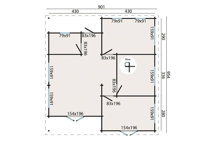 Plattegrond Blokhut Tullow 464x954 + 447x714 cm