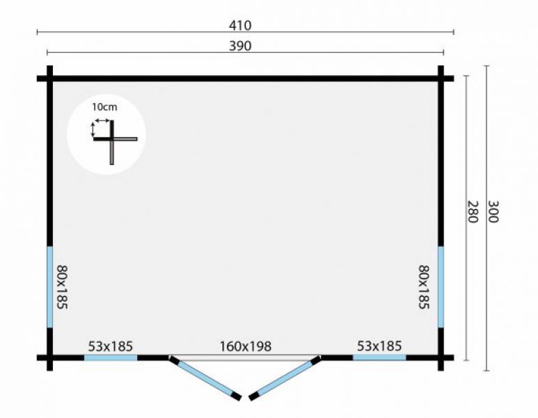 Blokhut Victoria 410x300 cm plattegrond