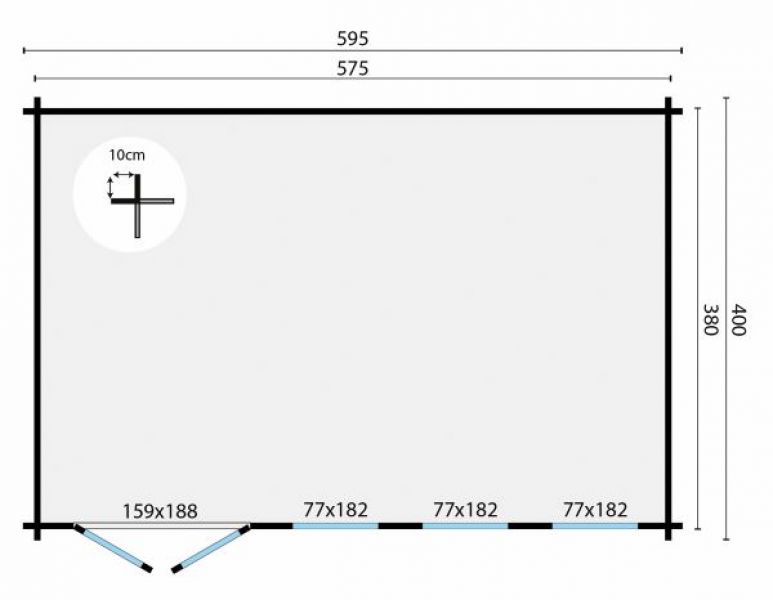 Blokhut Gabriella 595x400 cm plattegrond