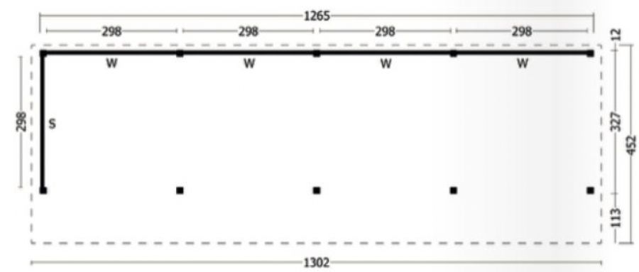 Lariks/Douglas Kapschuur Bergen XL type 10 zwart 1302x452 cm plattegrond