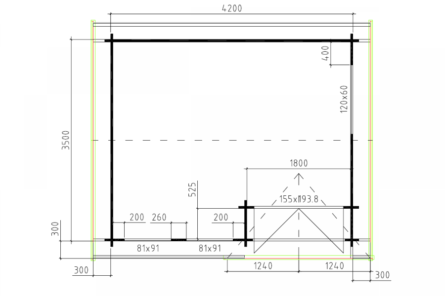 Blokhut 4235 440x370 cm - gecoat