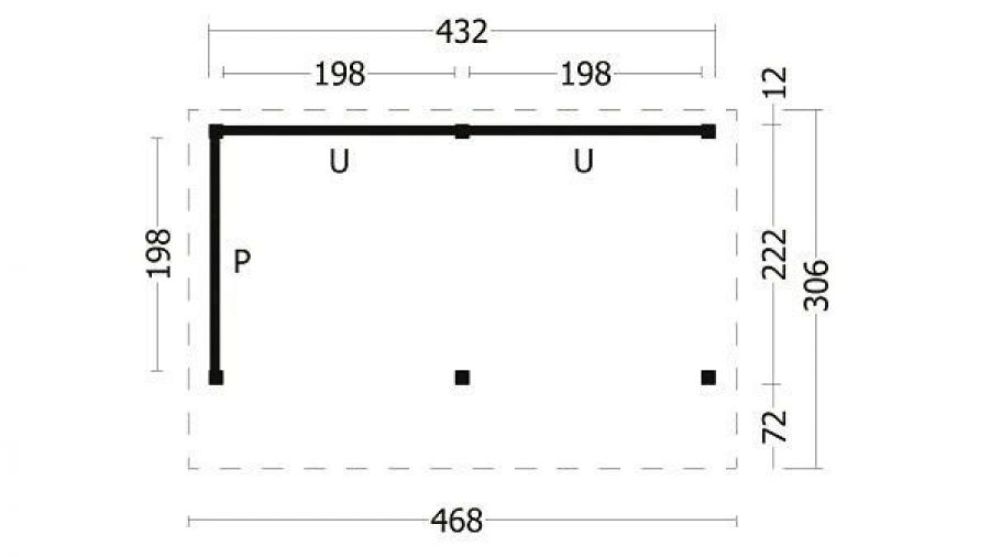 Lariks/Douglas Kapschuur Bergen L zwart type 2 468x306 cm plattegrond