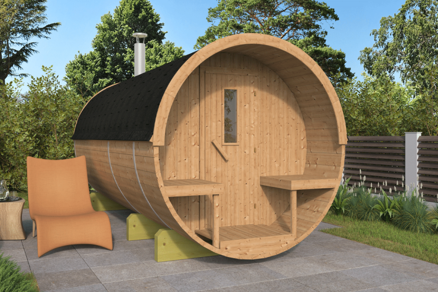 Barrelsauna Thermowood Ø215x400 cm