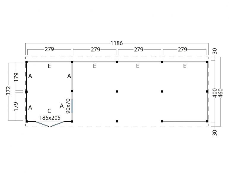 Kapschuur Billund XL Type 11 Red Class Wood 1186x460cm - zwart gespoten