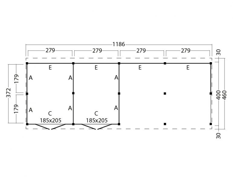 Kapschuur Billund XL Type 12 Red Class Wood 1186x460 cm - zwart gespoten