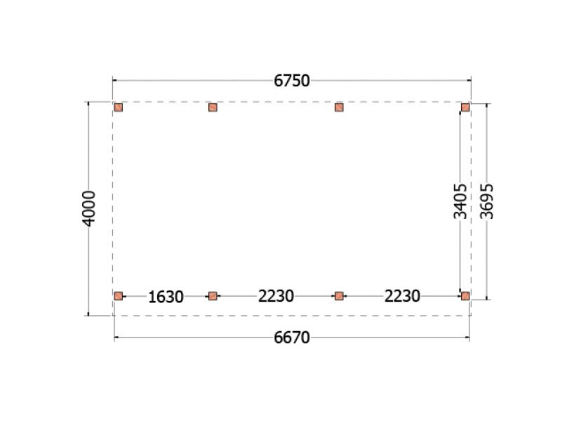 Overkapping Mensa 675x400 cm - plattegrond