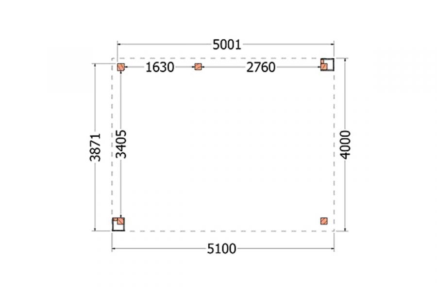 Buitenverblijf Verona 510x400 cm - Plat dak model links